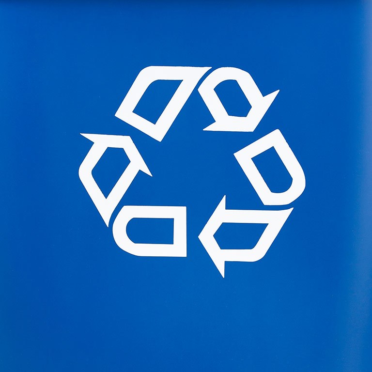 The recycling symbol on a blue background